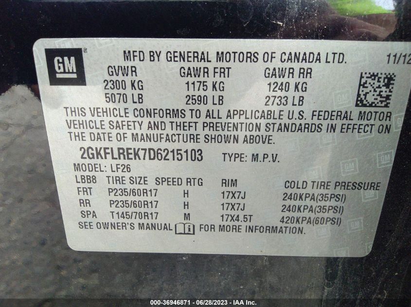 2013 GMC TERRAIN SLE - 2GKFLREK7D6215103