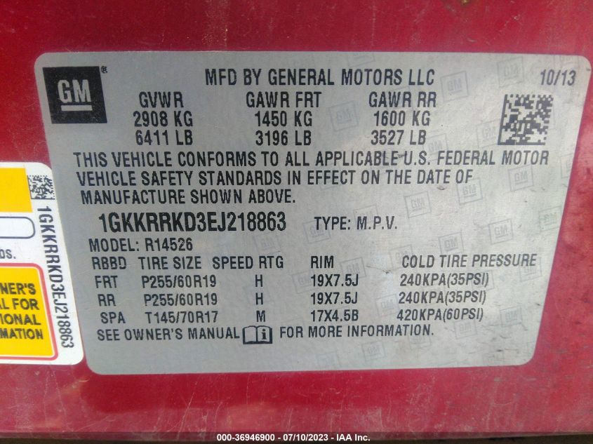 2014 GMC ACADIA SLT - 1GKKRRKD3EJ218863