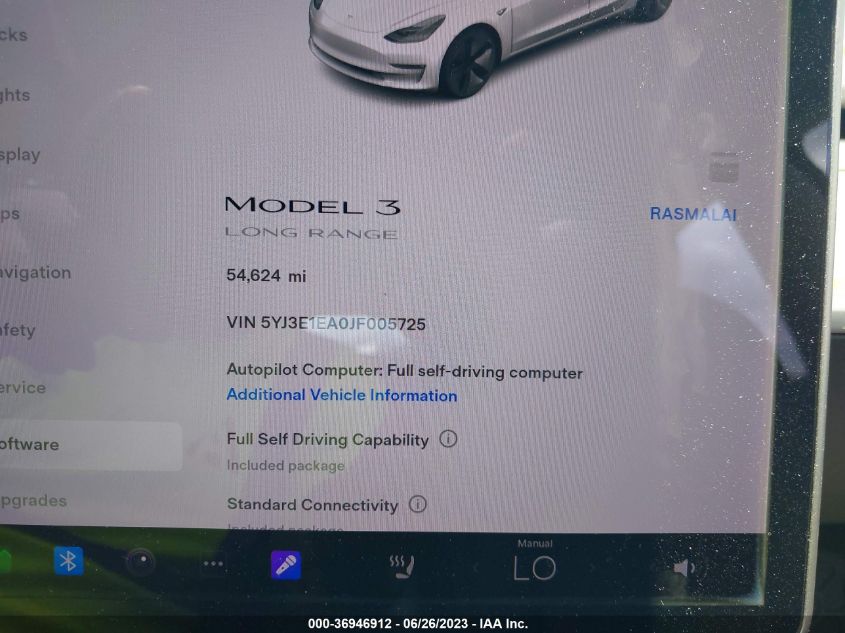 2018 TESLA MODEL 3 RANGE BATTERY - 5YJ3E1EA0JF005725