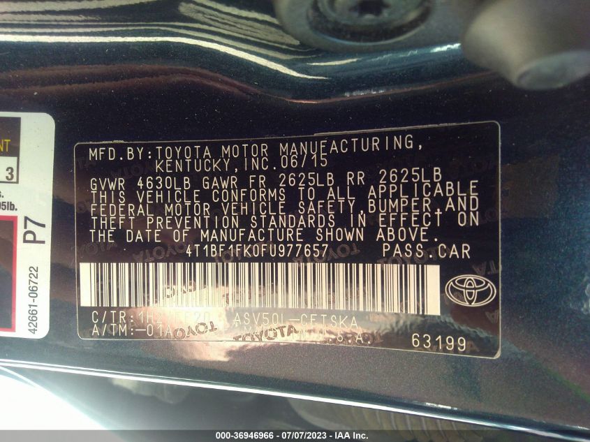 2015 TOYOTA CAMRY XLE/SE/LE/XSE - 4T1BF1FK0FU977657