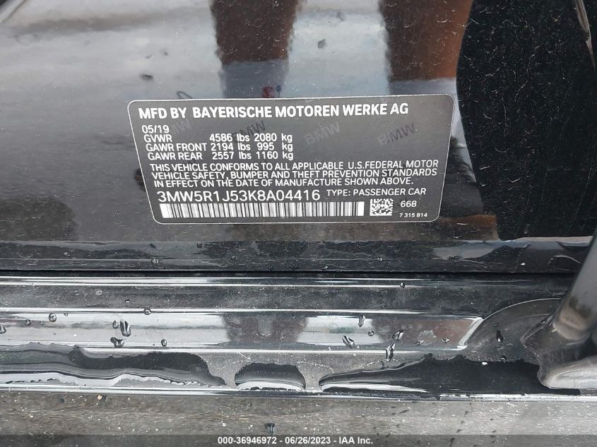 2019 BMW 3 SERIES 330I - 3MW5R1J53K8A04416