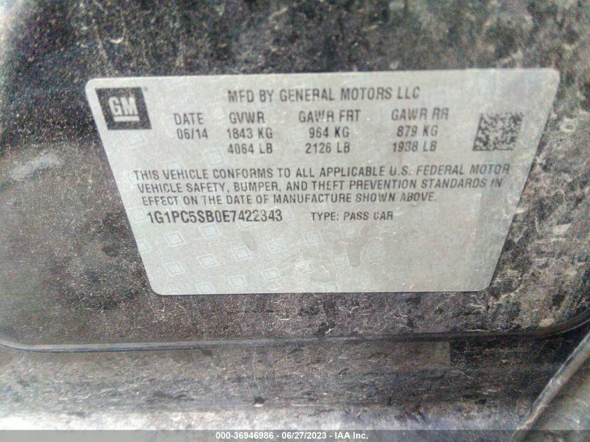2014 CHEVROLET CRUZE LT - 1G1PC5SB0E7422343