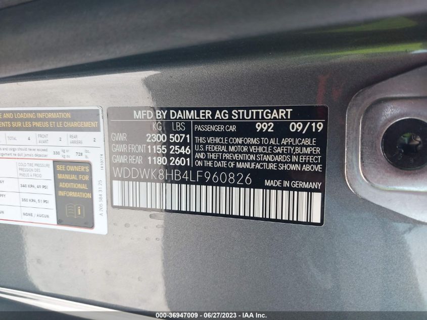 WDDWK8HB4LF960826 2020 MERCEDES-BENZ C-CLASS, photo no. 9