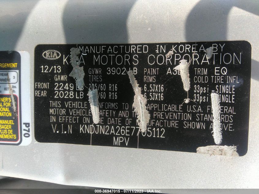 2014 KIA SOUL BASE - KNDJN2A26E7705112