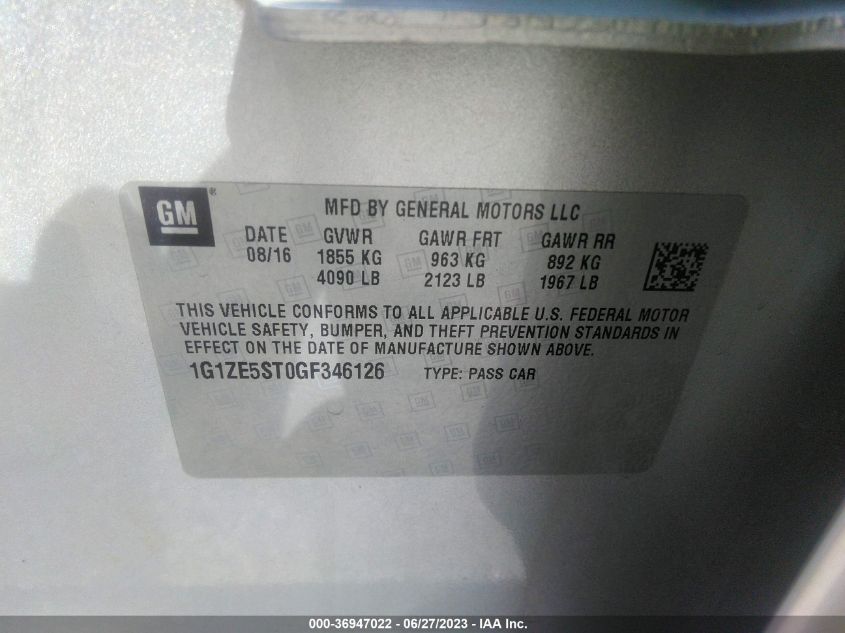 2016 CHEVROLET MALIBU LT - 1G1ZE5ST0GF346126
