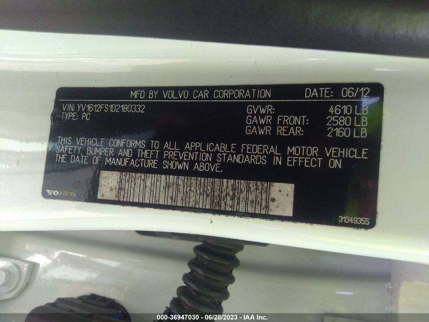 2013 VOLVO S60 T5 - YV1612FS1D2180332