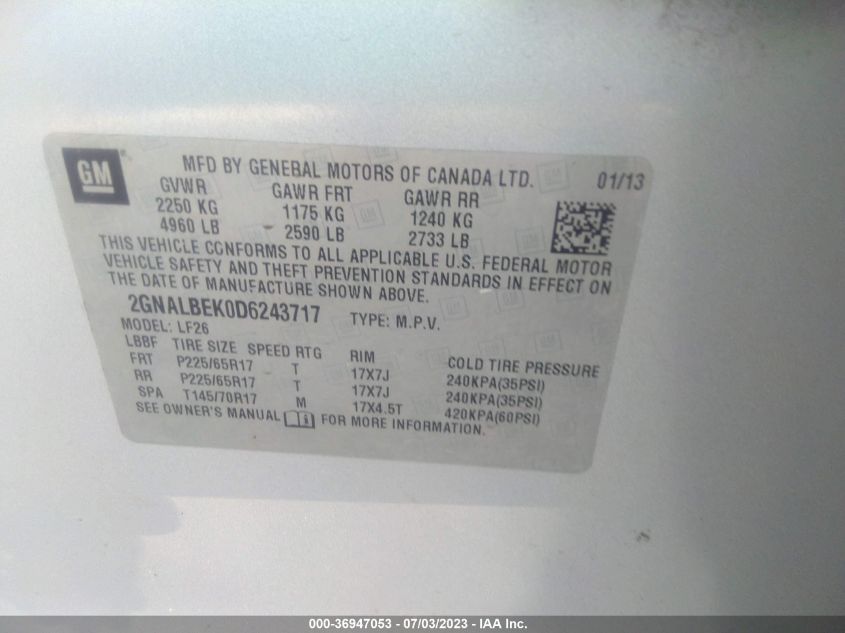 2013 CHEVROLET EQUINOX LS - 2GNALBEK0D6243717