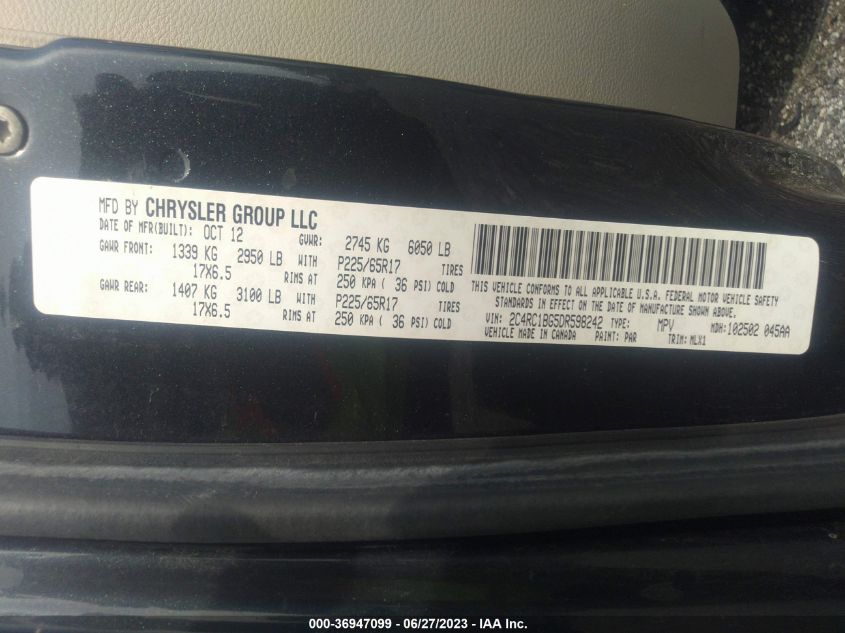 VIN 2C4RC1BG5DR598242 2013 CHRYSLER TOWN & COUNTRY no.9