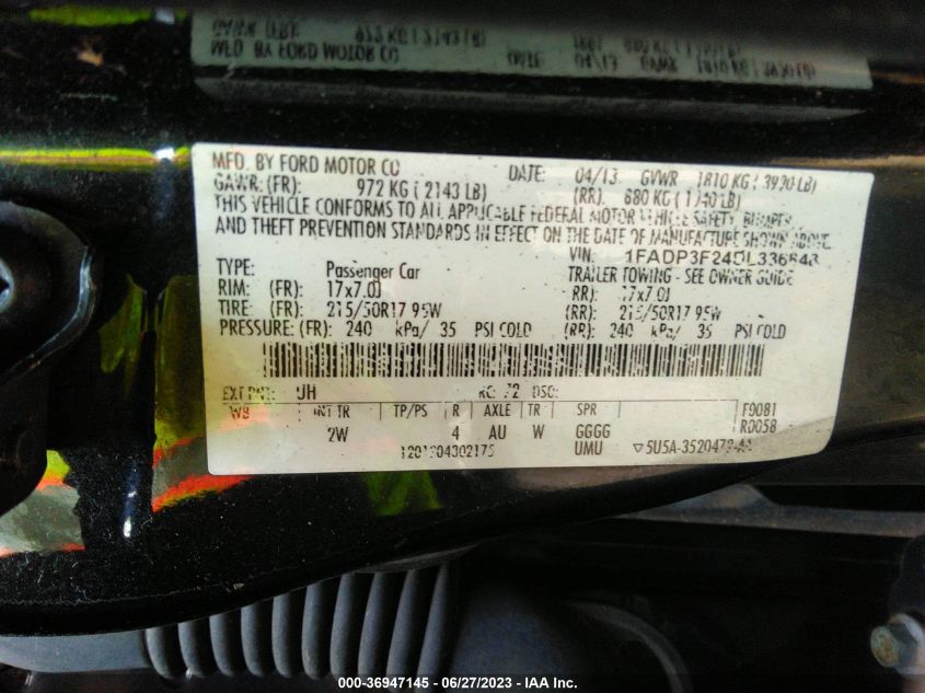 2013 FORD FOCUS SE - 1FADP3F24DL336848