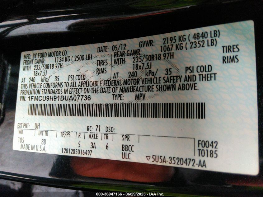 2013 FORD ESCAPE SEL - 1FMCU9H91DUA07736