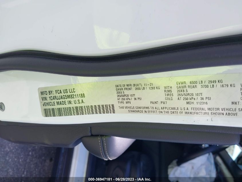 2021 JEEP GRAND CHEROKEE L ALTITUDE - 1C4RJJAG5M8211188