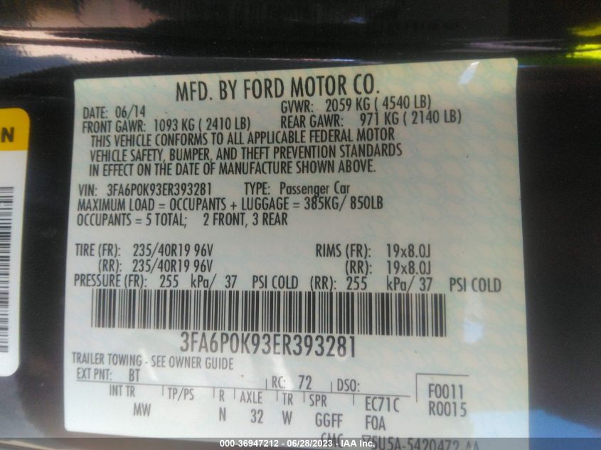 2014 FORD FUSION TITANIUM - 3FA6P0K93ER393281