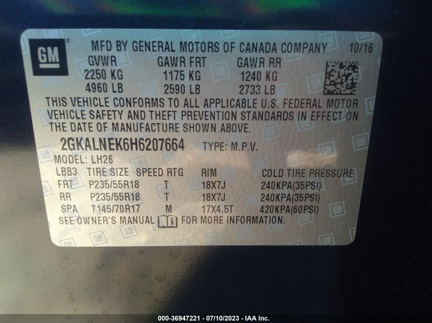 2017 GMC TERRAIN SLE - 2GKALNEK6H6207664