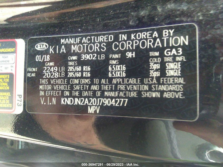 2018 KIA SOUL BASE - KNDJN2A20J7904277