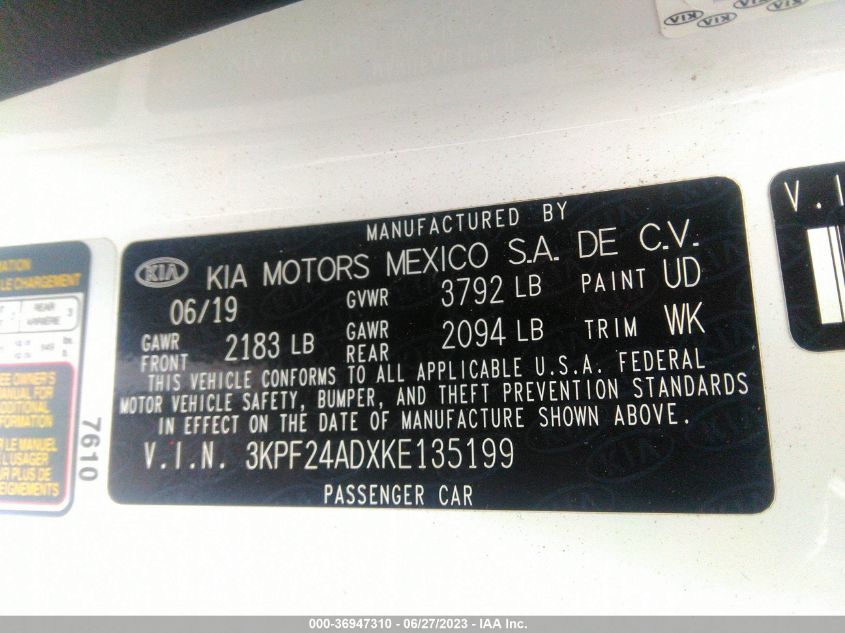 2019 KIA FORTE FE/LX/LXS - 3KPF24ADXKE135199