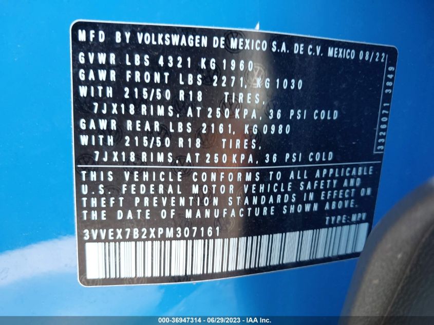 2023 VOLKSWAGEN TAOS SE - 3VVEX7B2XPM307161