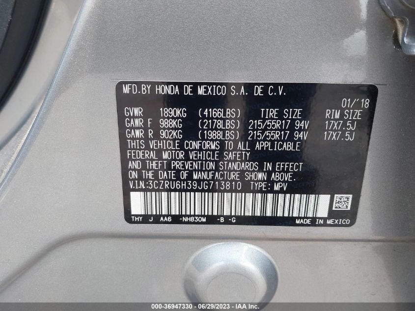 2018 HONDA HR-V LX - 3CZRU6H39JG713810