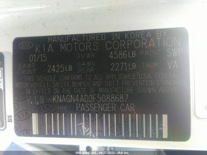 2015 KIA OPTIMA HYBRID EX - KNAGN4AD3F5088687