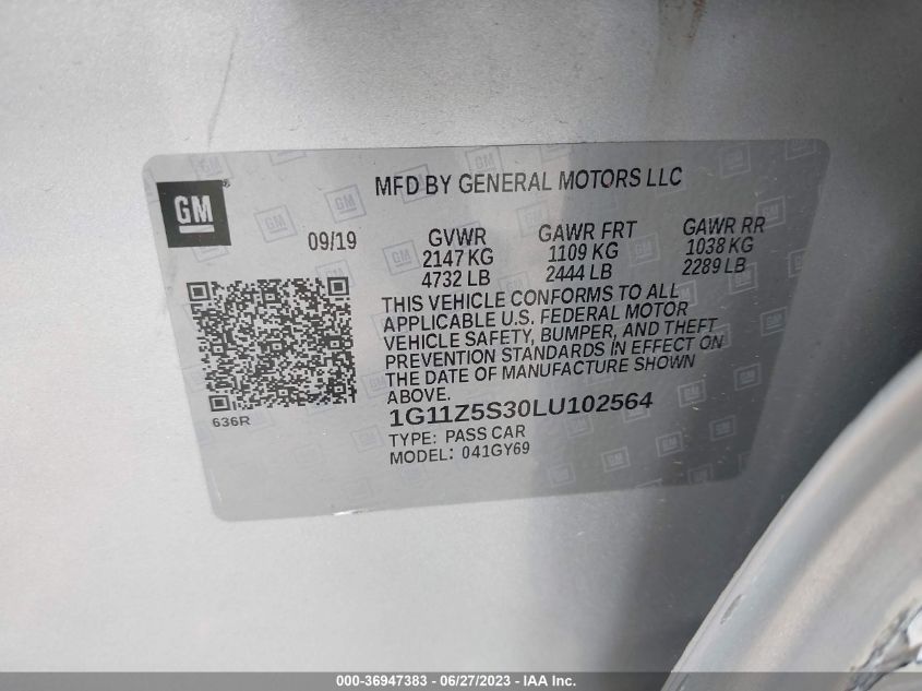 2020 CHEVROLET IMPALA LT - 1G11Z5S30LU102564