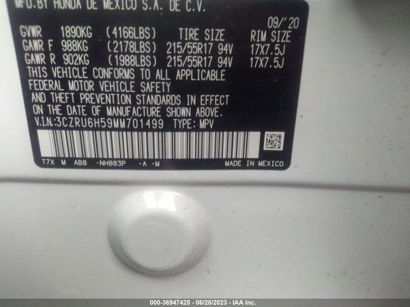 2021 HONDA HR-V EX - 3CZRU6H59MM701499