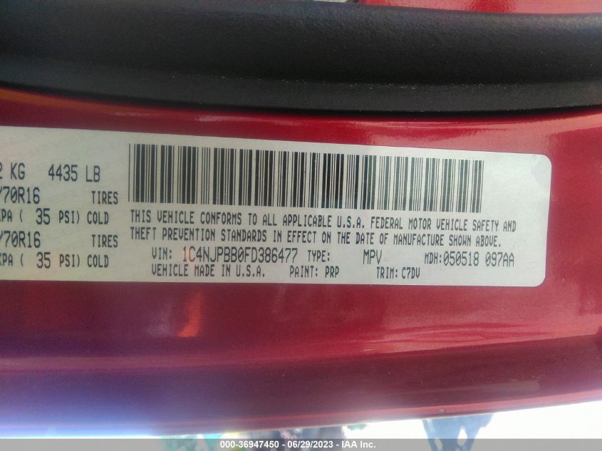 2015 JEEP PATRIOT SPORT - 1C4NJPBB0FD386477