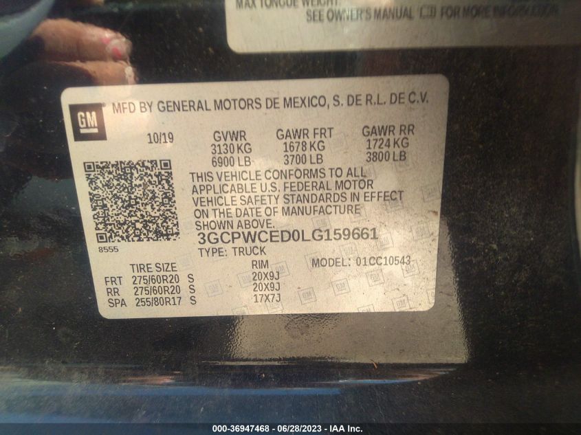 2020 CHEVROLET SILVERADO 1500 LT - 3GCPWCED0LG159661
