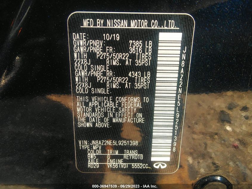 2020 INFINITI QX80 LIMITED - JN8AZ2NE5L9251398