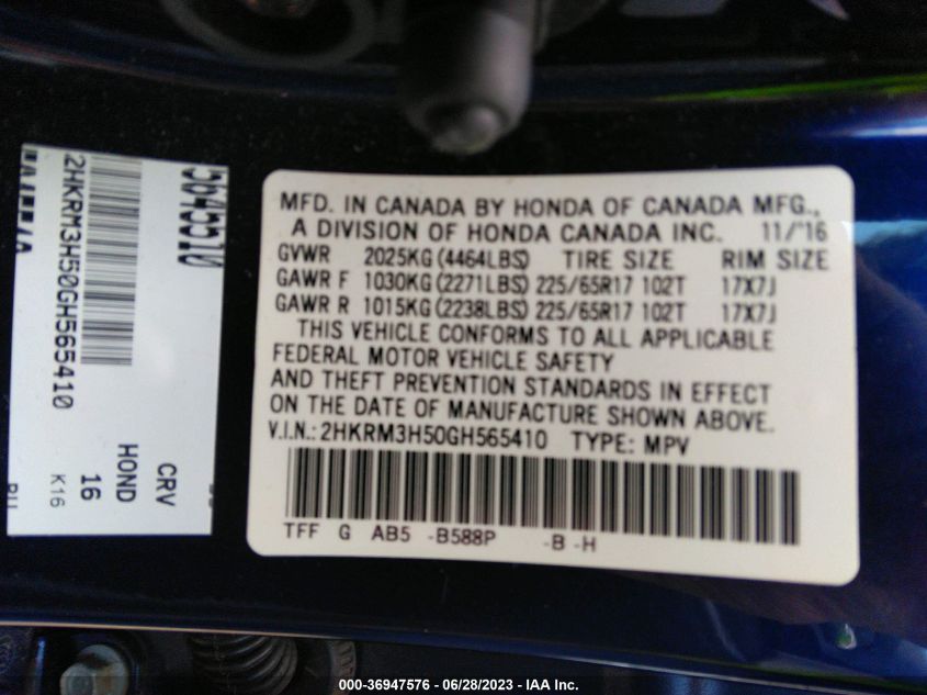 2016 HONDA CR-V EX - 2HKRM3H50GH565410