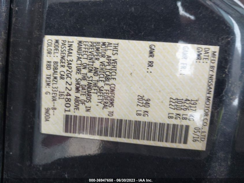 2016 NISSAN ALTIMA 2.5 SV - 1N4AL3AP2GC224801
