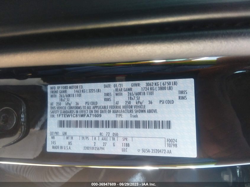 2021 FORD F-150 XL/XLT/LARIAT - 1FTEW1C81MFA71609