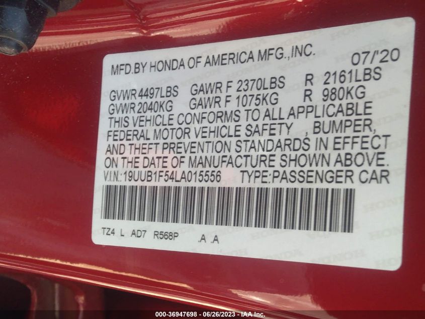 2020 ACURA TLX W/TECHNOLOGY PKG - 19UUB1F54LA015556