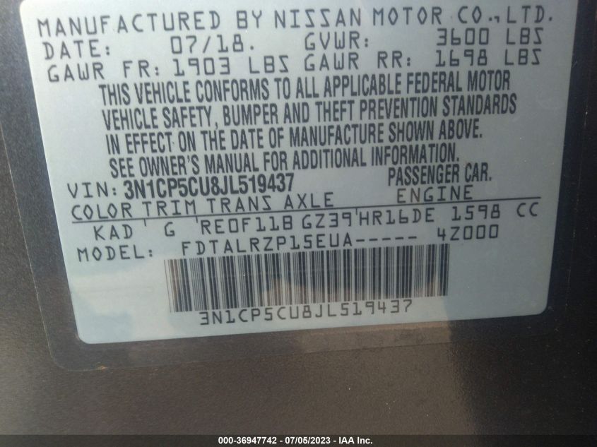 2018 NISSAN KICKS S - 3N1CP5CU8JL519437
