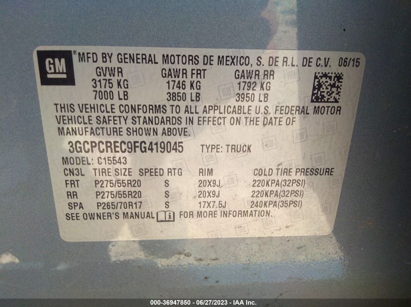 2015 CHEVROLET SILVERADO 1500 LT - 3GCPCREC9FG419045