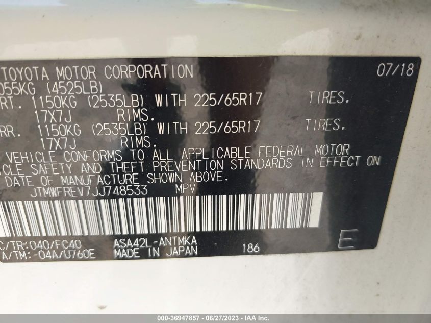 2018 TOYOTA RAV4 XLE/ADVENTURE - JTMWFREV7JJ748533