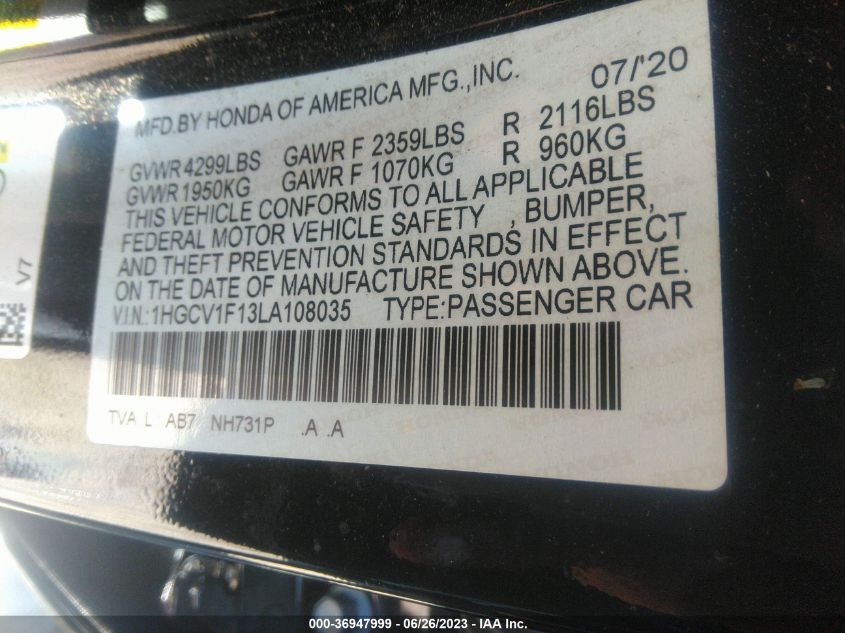 2020 HONDA ACCORD SEDAN LX - 1HGCV1F13LA108035
