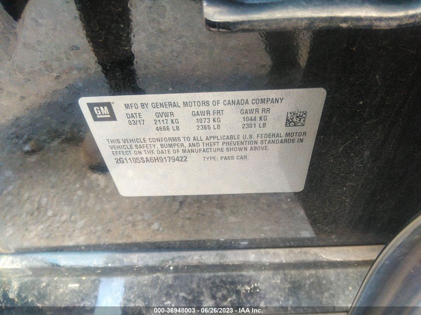 2017 CHEVROLET IMPALA LT - 2G1105SA6H9179422