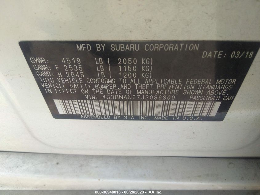 2018 SUBARU LEGACY 2.5I LIMITED - 4S3BNAN67J3036300