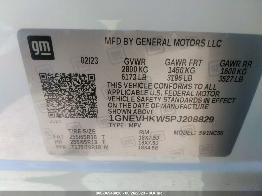 2023 CHEVROLET TRAVERSE LT LEATHER - 1GNEVHKW5PJ208829