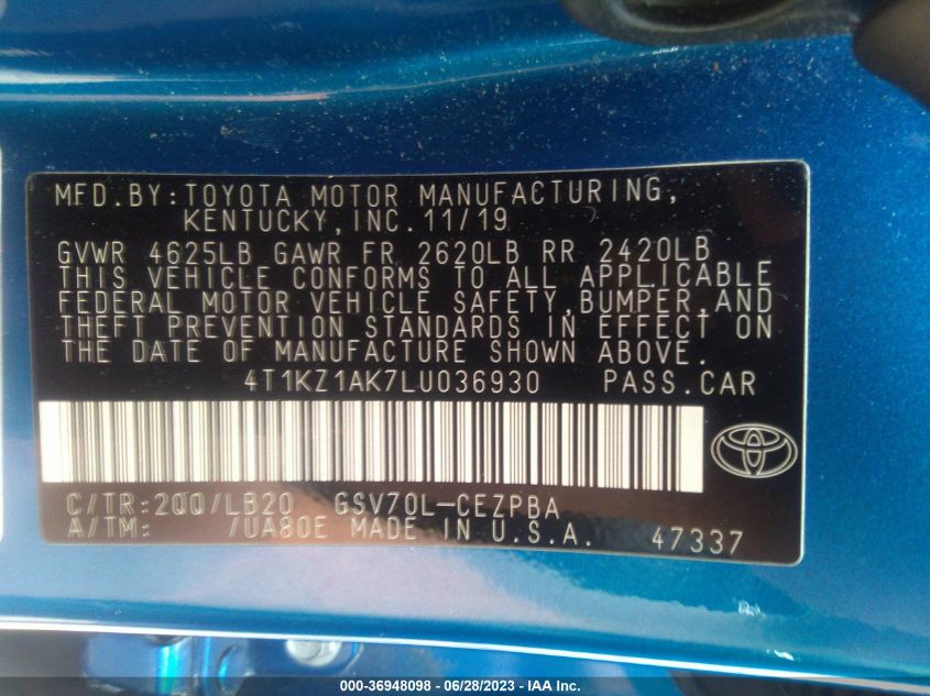 2020 TOYOTA CAMRY V6 - 4T1KZ1AK7LU036930