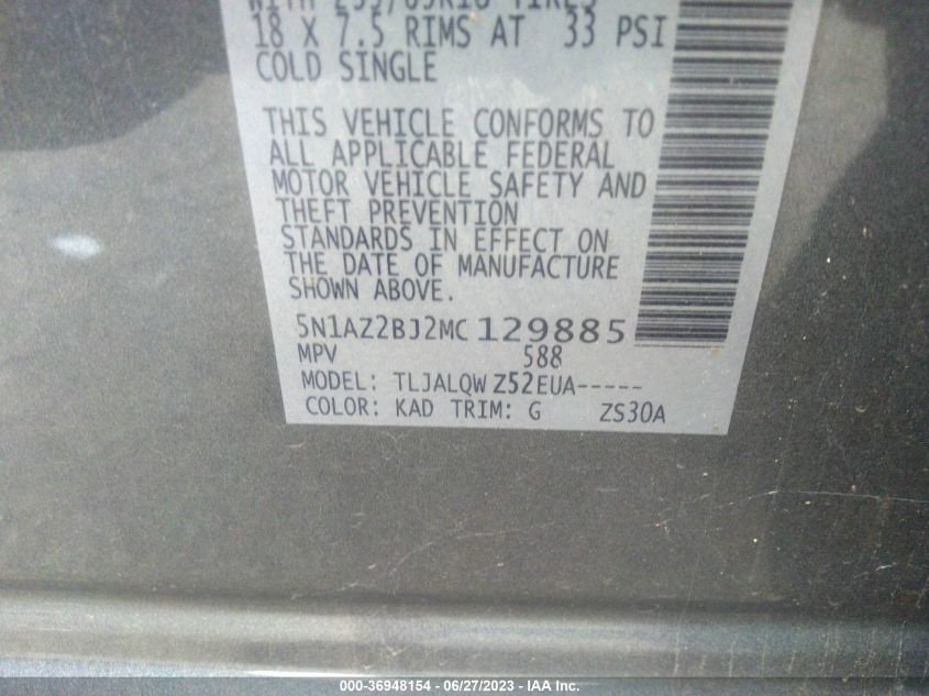 2021 NISSAN MURANO SV - 5N1AZ2BJ2MC129885