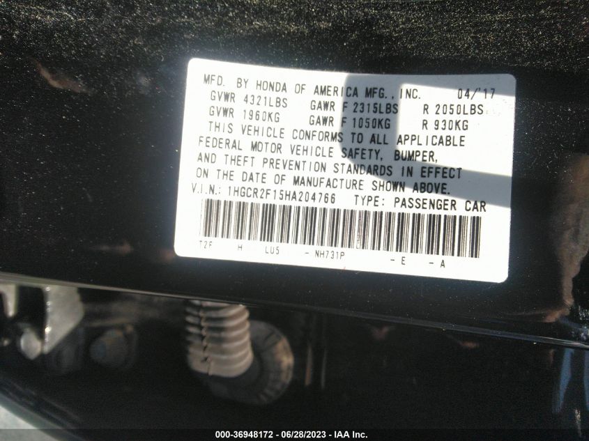 2017 HONDA ACCORD SEDAN SPORT SE - 1HGCR2F15HA204766