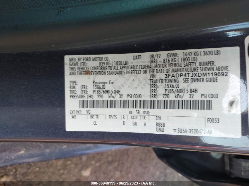 2013 FORD FIESTA S - 3FADP4TJXDM119692