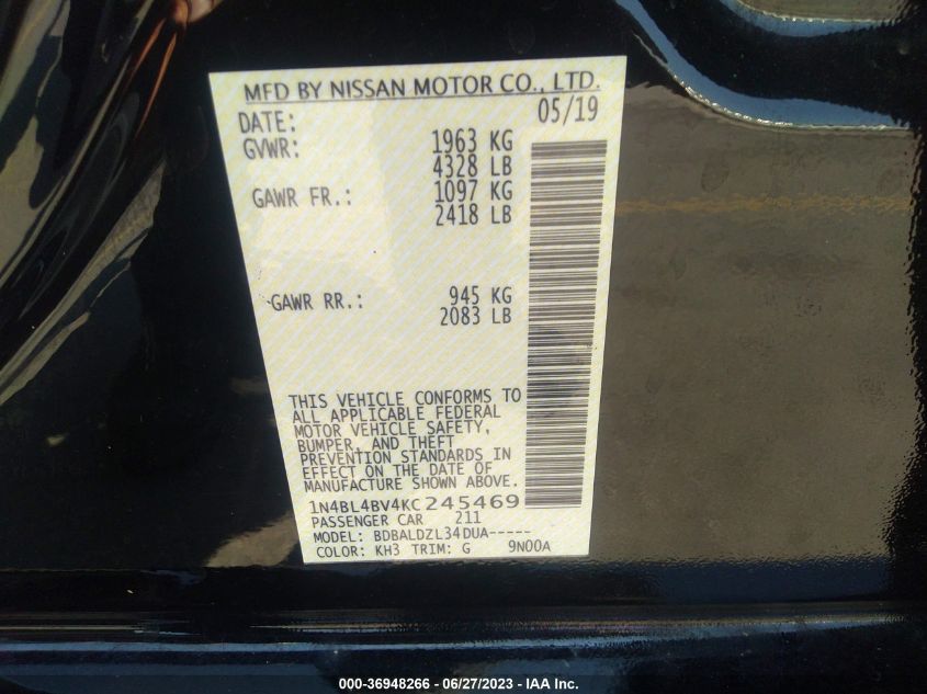 2019 NISSAN ALTIMA 2.5 S - 1N4BL4BV4KC245469