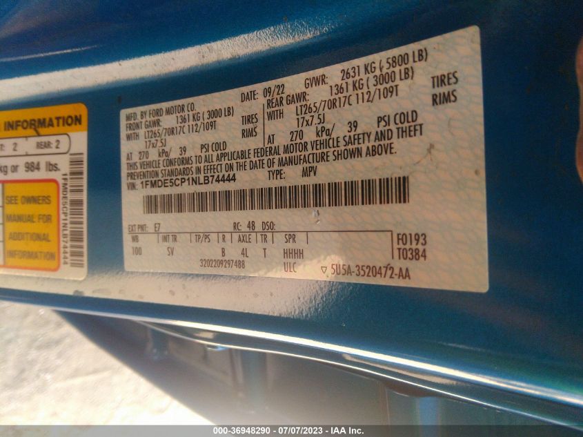 2022 FORD BRONCO BASE/BIG BEND - 1FMDE5CP1NLB74444