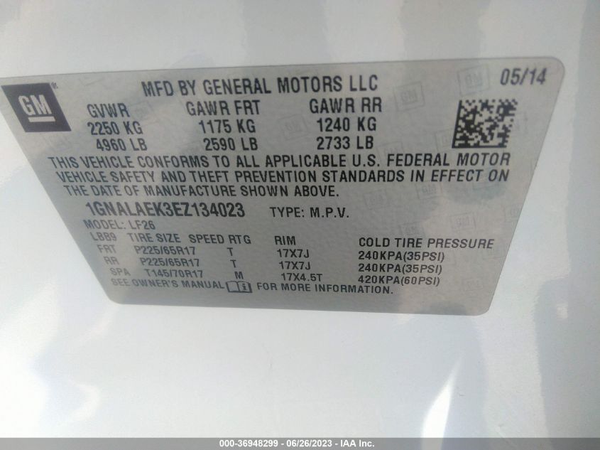 2014 CHEVROLET EQUINOX LS - 1GNALAEK3EZ134023
