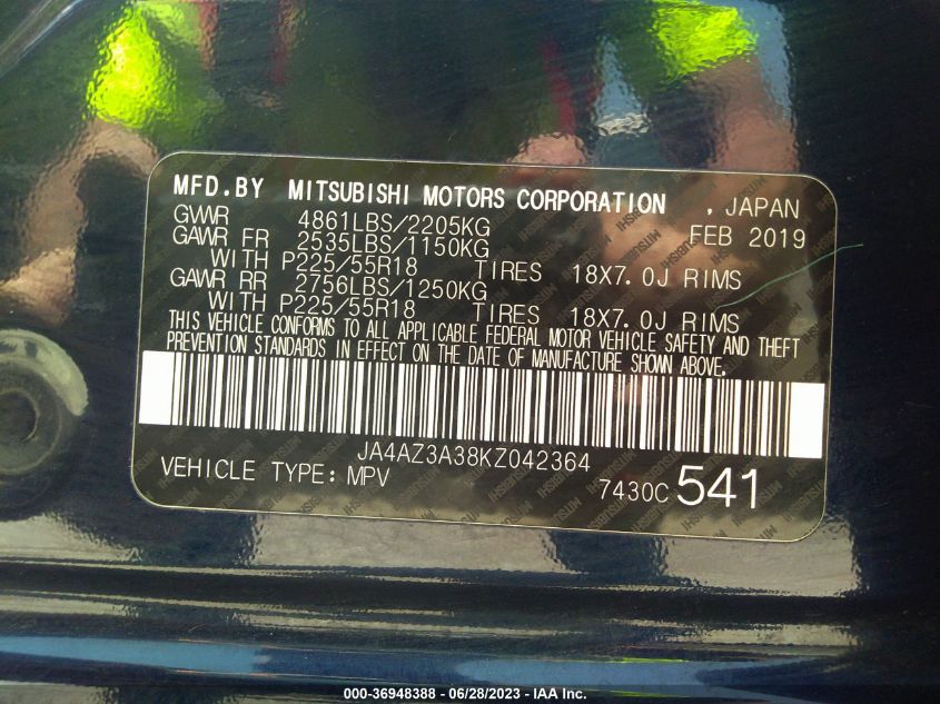 2019 MITSUBISHI OUTLANDER ES/SE/SEL/LE - JA4AZ3A38KZ042364