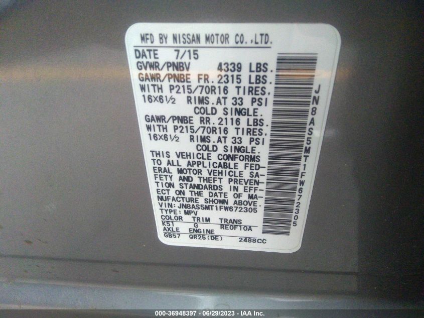 2015 NISSAN ROGUE SELECT S - JN8AS5MT1FW672305