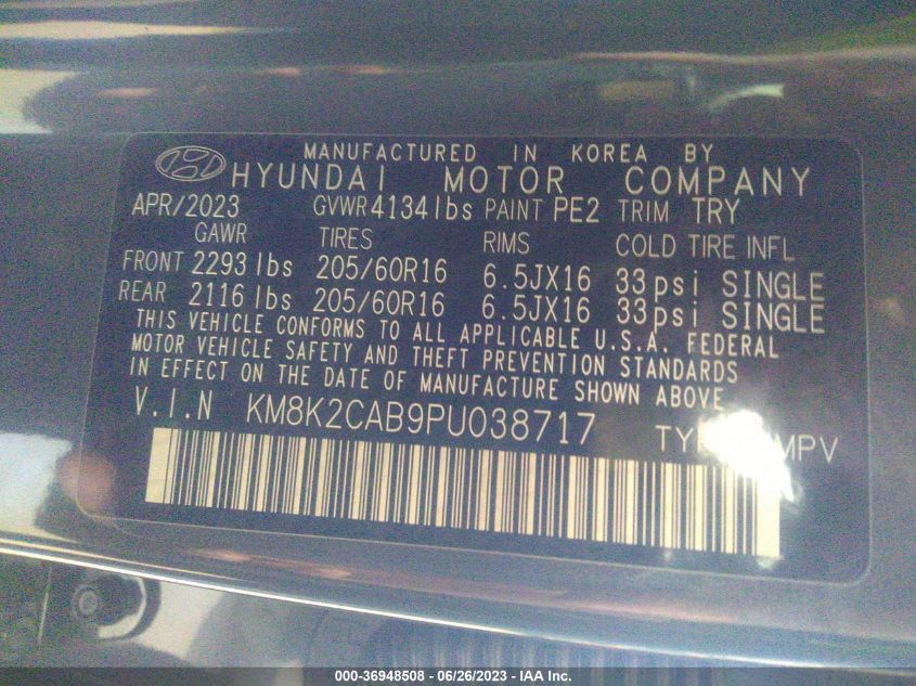 2023 HYUNDAI KONA SE - KM8K2CAB9PU038717