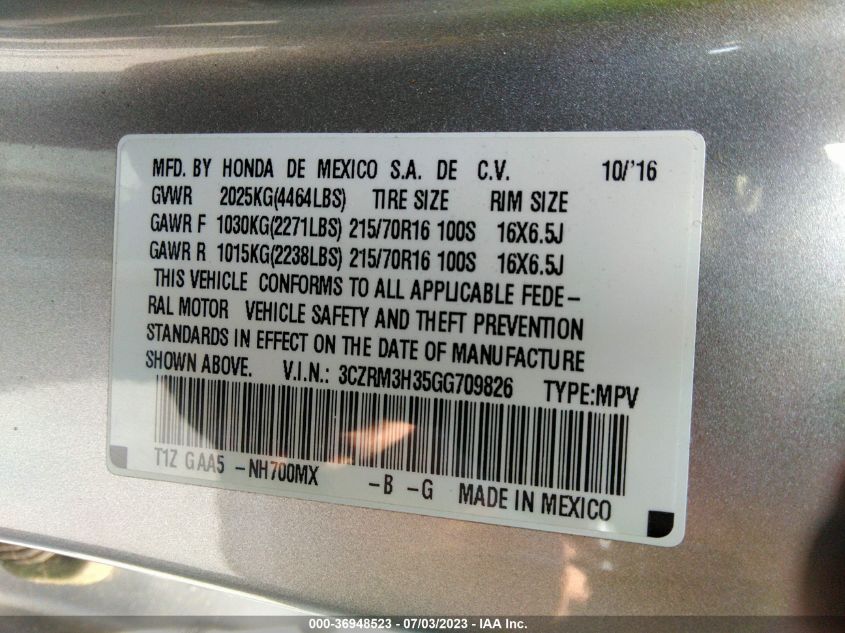2016 HONDA CR-V LX - 3CZRM3H35GG709826