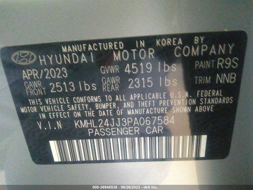 2023 HYUNDAI SONATA HYBRID BLUE - KMHL24JJ3PA067584